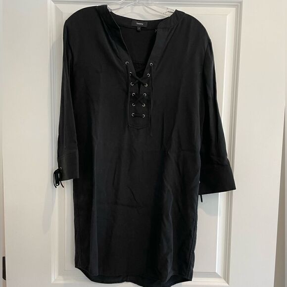 EUC Theory Jullitah Lace Up Shift Dress Black Sz. 4 - Picture 6 of 7